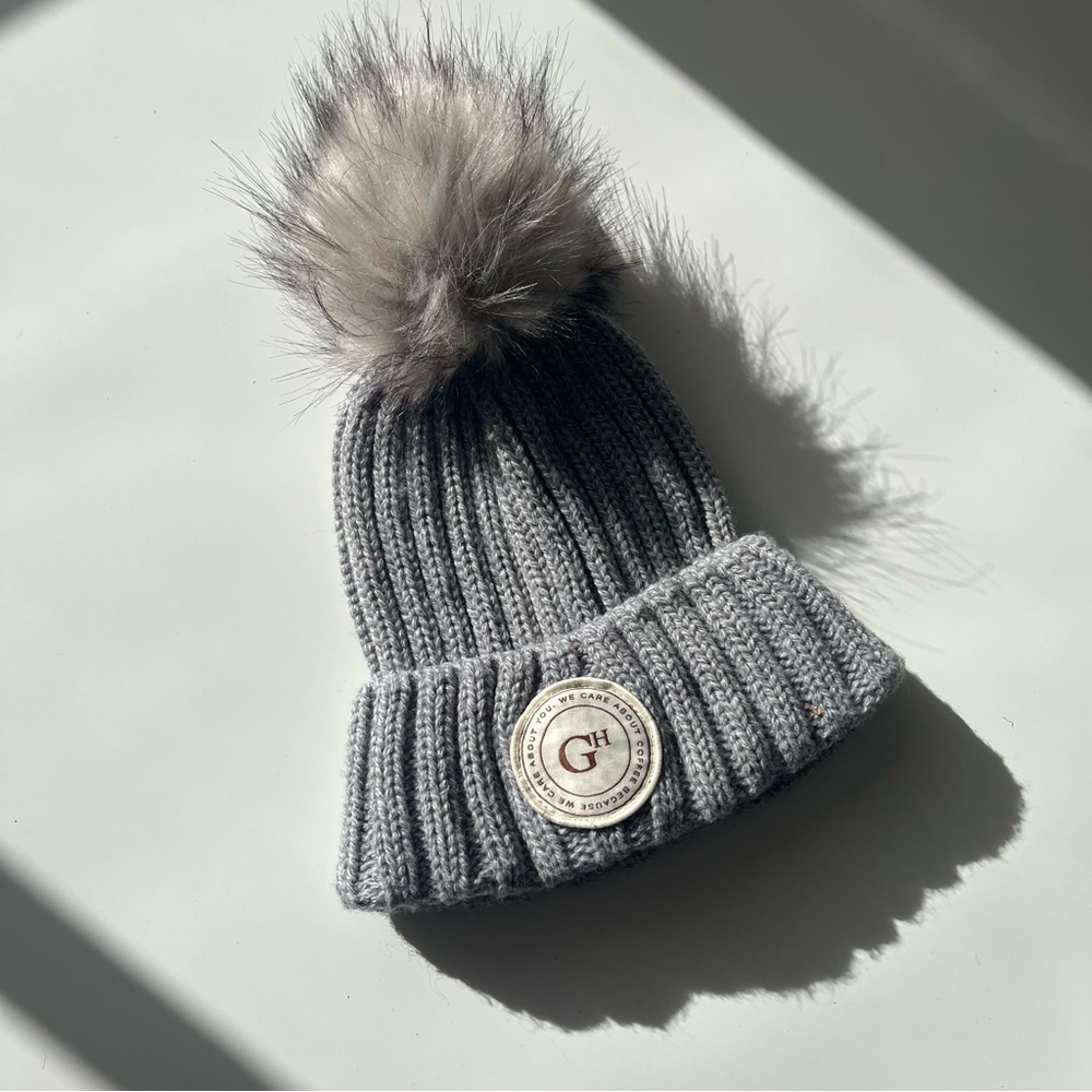 Greyhouse Coffee Co Gray Knit Pom-Pom Beanie